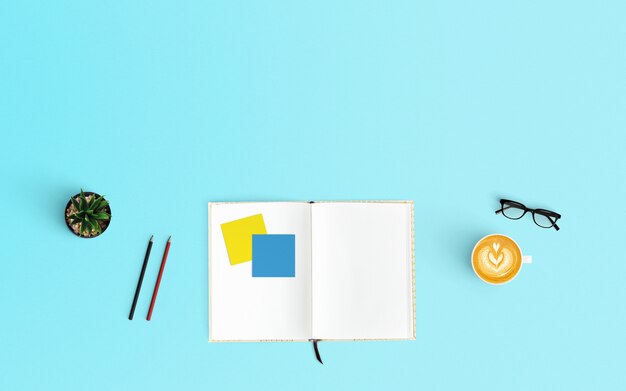  Modern workspace. Top view. Flat lay style.