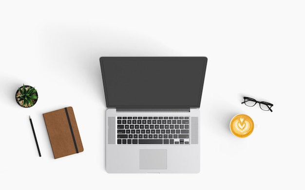  Modern workspace. Top view. Flat lay style.