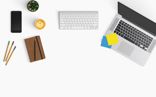  Modern workspace. Top view. Flat lay style.