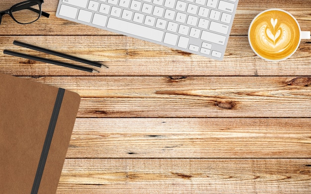  Modern workspace. Top view. Flat lay style.