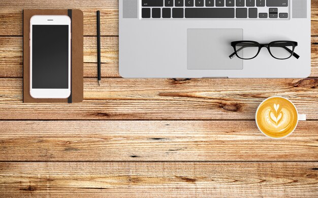  Modern workspace. Top view. Flat lay style.