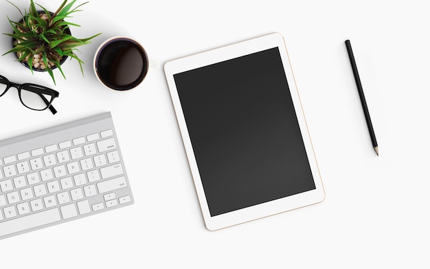  Modern workspace. Top view. Flat lay style.