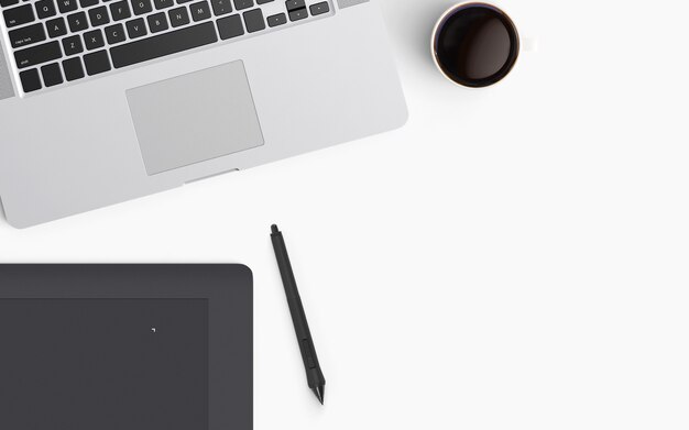  Modern workspace. Top view. Flat lay style.