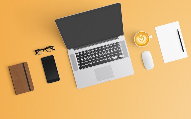  Modern workspace. Top view. Flat lay style.