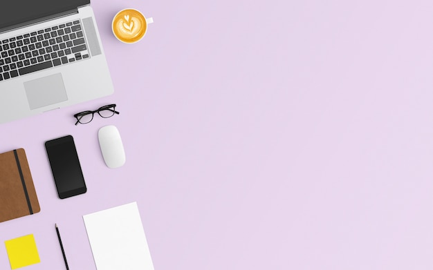  Modern workspace. Top view. Flat lay style.