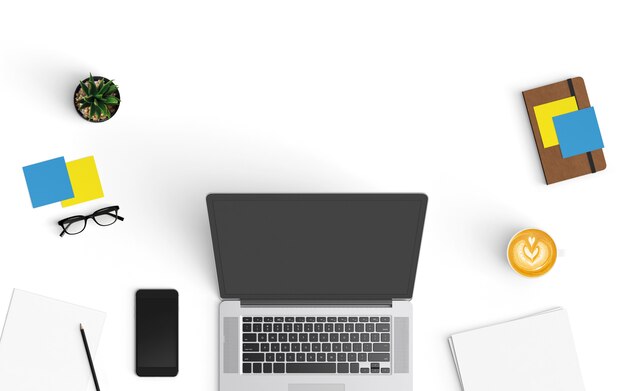  Modern workspace. Top view. Flat lay style.