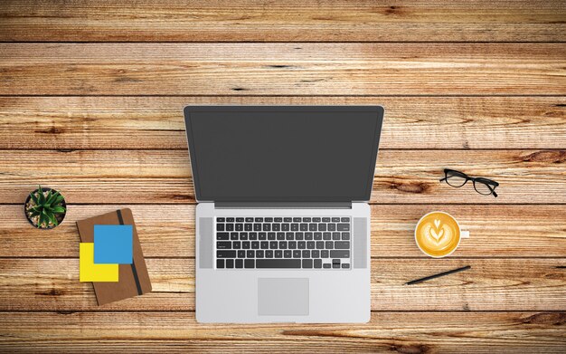  Modern workspace. Top view. Flat lay style.