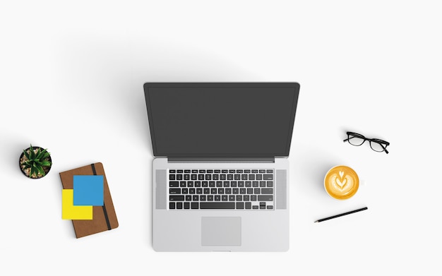  Modern workspace. Top view. Flat lay style.
