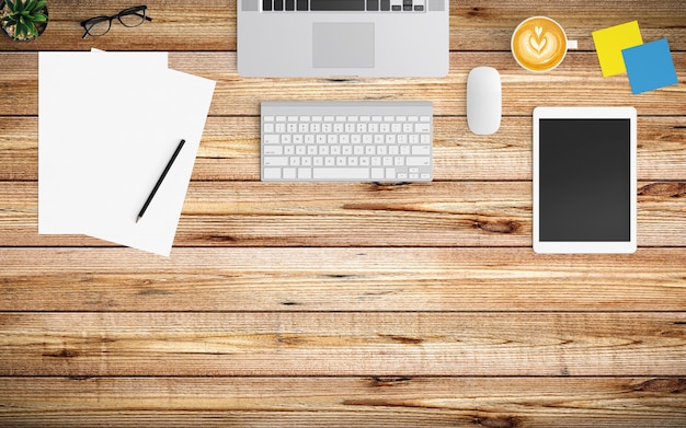  Modern workspace. Top view. Flat lay style.