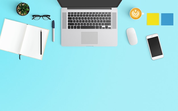  Modern workspace. Top view. Flat lay style.