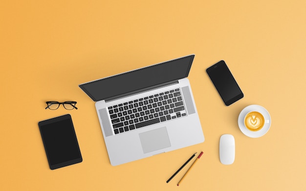  Modern workspace. Top view. Flat lay style.