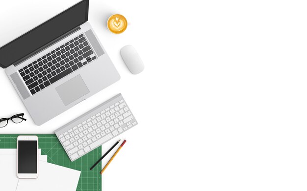  Modern workspace. Top view. Flat lay style.
