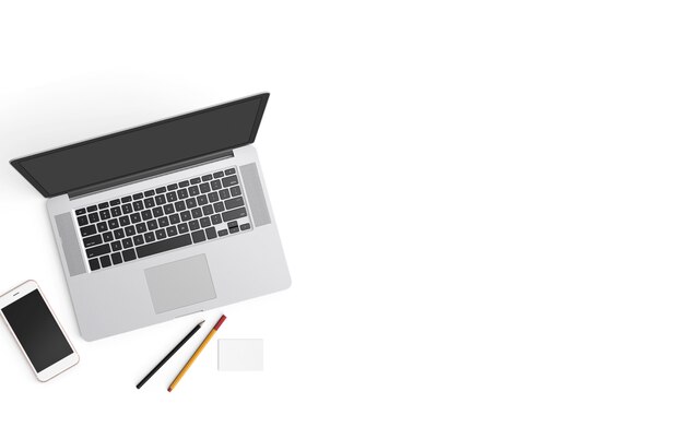  Modern workspace. Top view. Flat lay style.