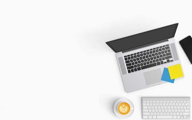  Modern workspace. Top view. Flat lay style.