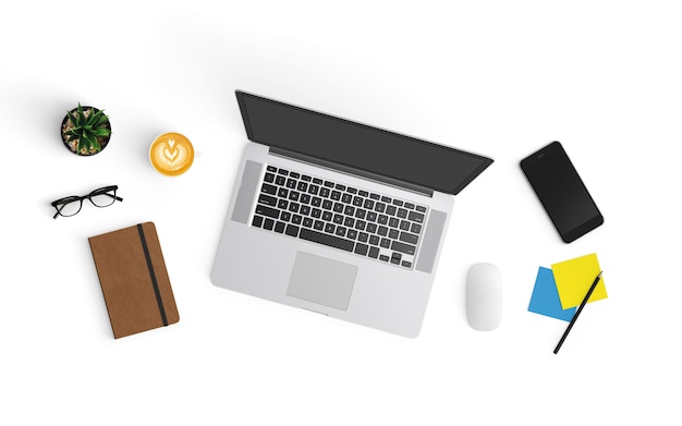  Modern workspace. Top view. Flat lay style.