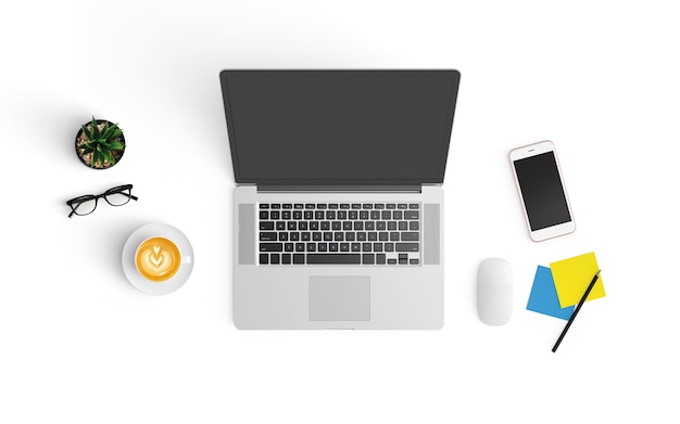  Modern workspace. Top view. Flat lay style.