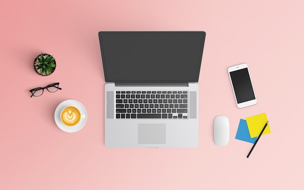  Modern workspace. Top view. Flat lay style.