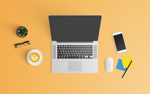  Modern workspace. Top view. Flat lay style.