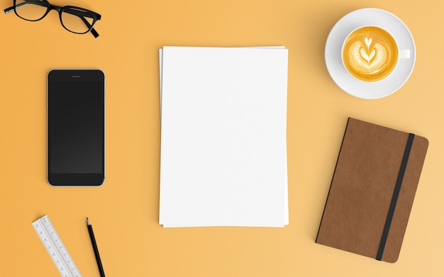  Modern workspace. Top view. Flat lay style.