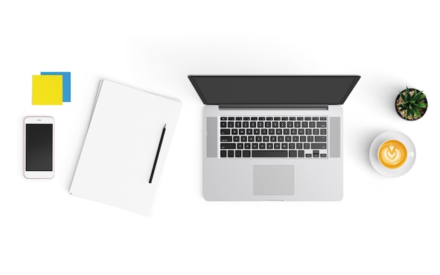  Modern workspace. Top view. Flat lay style.