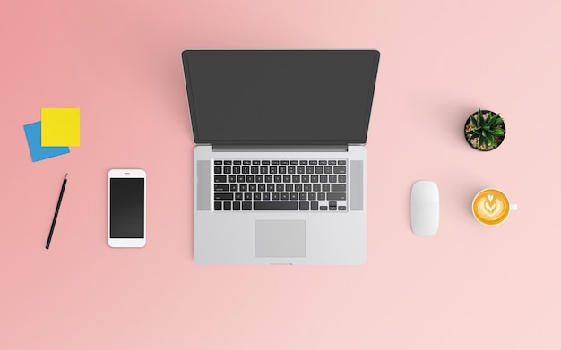  Modern workspace. Top view. Flat lay style.