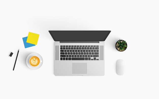  Modern workspace. Top view. Flat lay style.