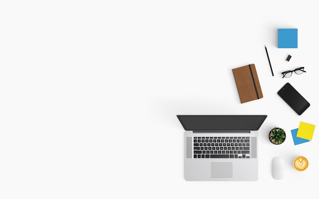  Modern workspace. Top view. Flat lay style.
