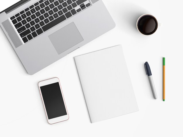  Modern workspace. Top view. Flat lay style.