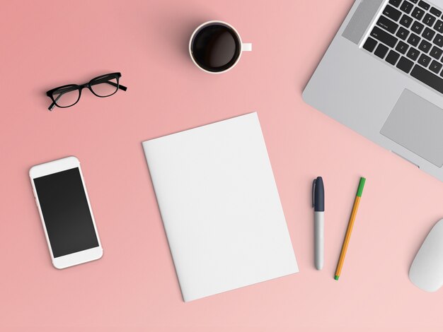  Modern workspace. Top view. Flat lay style.