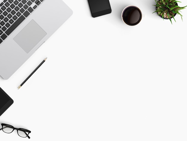  Modern workspace. Top view. Flat lay style.