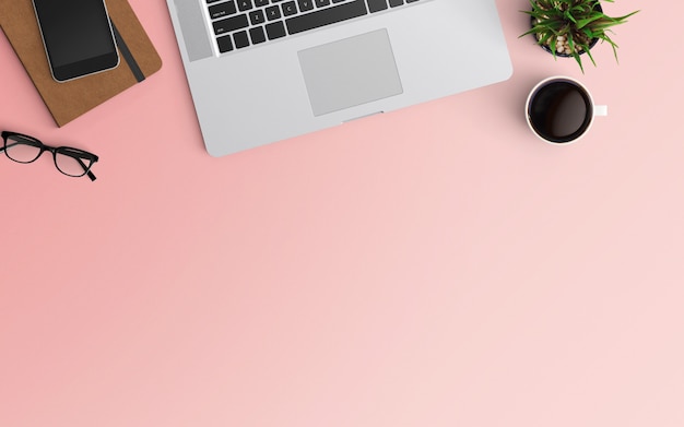  Modern workspace. Top view. Flat lay style.