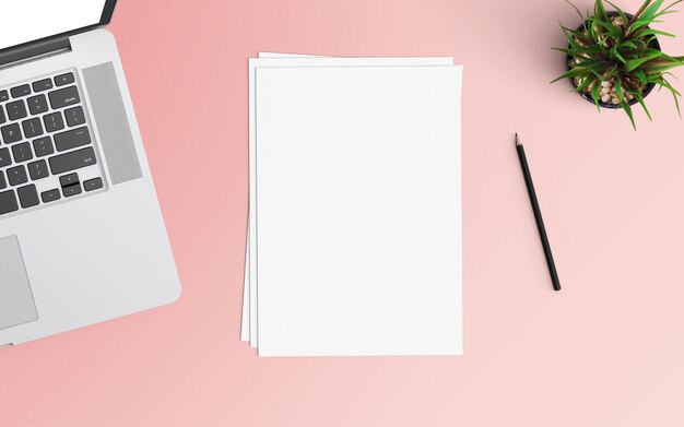  Modern workspace. Top view. Flat lay style.
