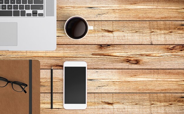  Modern workspace. Top view. Flat lay style.