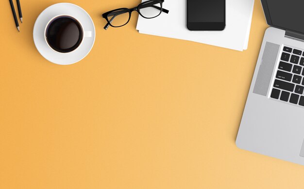  Modern workspace. Top view. Flat lay style.