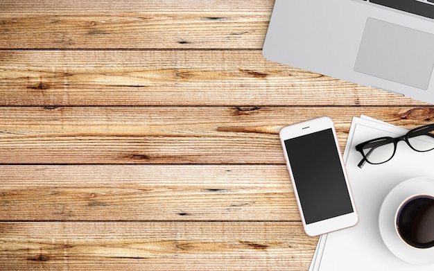  Modern workspace. Top view. Flat lay style.