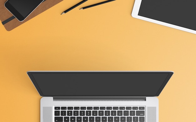  Modern workspace. Top view. Flat lay style.
