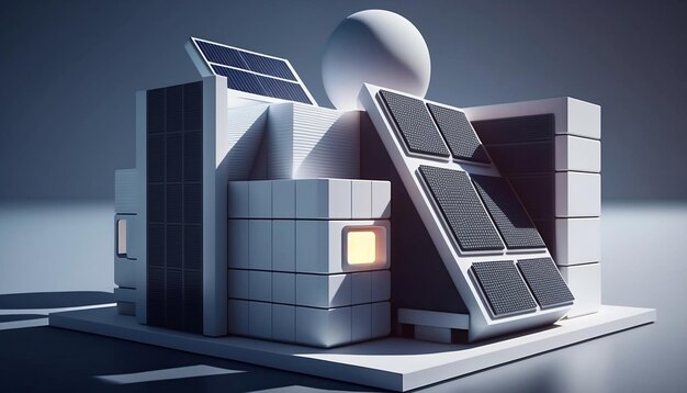 Moderna casa independiente de energía inteligente con paneles solares IA generada