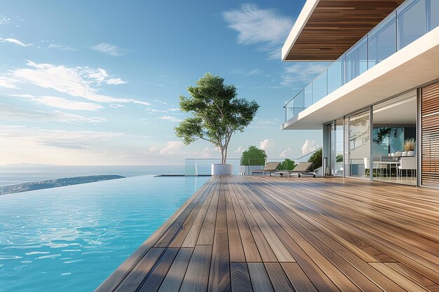 Moderna casa de lujo en la playa con piscina con vista al mar