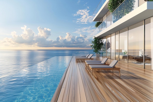 Moderna casa de lujo en la playa con piscina con vista al mar