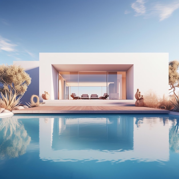 Moderna casa minimalista en el desierto con piscina