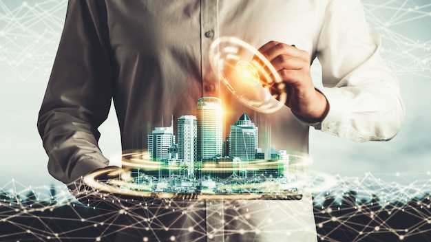 La moderna comunicación creativa y la red de Internet se conectan en una ciudad inteligente