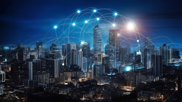 La moderna comunicación creativa y la red de Internet se conectan en una ciudad inteligente