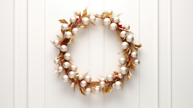 Esta moderna corona de Navidad con campanas en una pared blanca establece el estado de ánimo minimalista y festivo es la decoración perfecta para una elegante celebración de Feliz Navidad