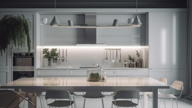 Moderna y espaciosa cocina blanca minimalista con comedor pisos blancos fachadas blancas brillantes comedor t