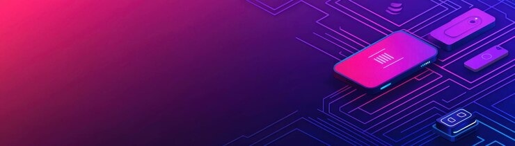 La moderna interfaz de aplicación de control remoto con dispositivos inteligentes conectados en un vibrante diseño de fondo abstracto muestra tecnología e innovación con una estética elegante