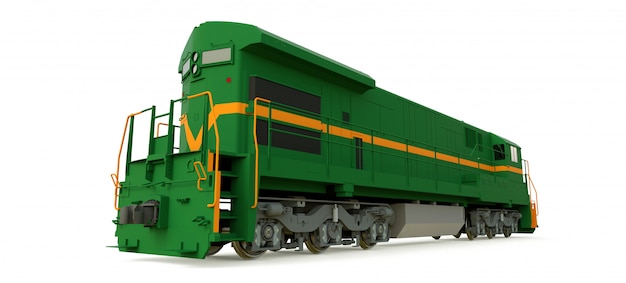 Moderna locomotora de ferrocarril diesel verde con gran potencia y resistencia para mover trenes de ferrocarril largos y pesados