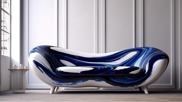 una moderna pieza de muebles azul y blanco