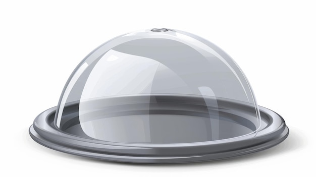 Foto una moderna realista de una cúpula de vidrio y una bandeja de plástico gris cúpula redonda de vidrio con recipiente de almacenamiento de alimentos o caja de presentación de productos aislada sobre un fondo blanco