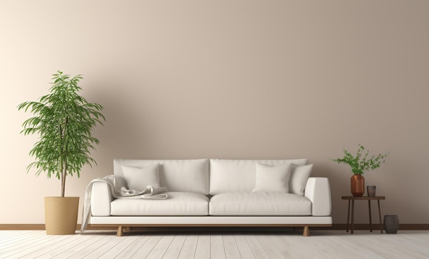 Moderna sala de estar com sofá bege paisagem de fundo