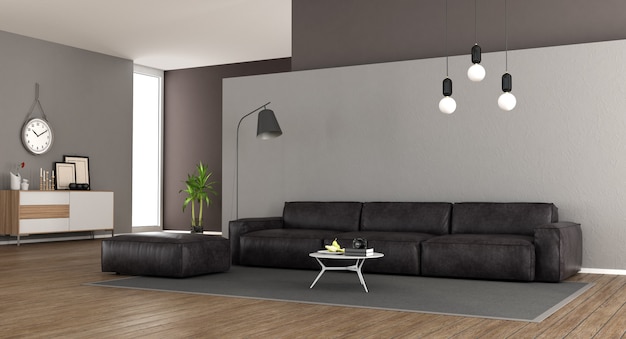 Foto moderna sala de estar com sofá de couro